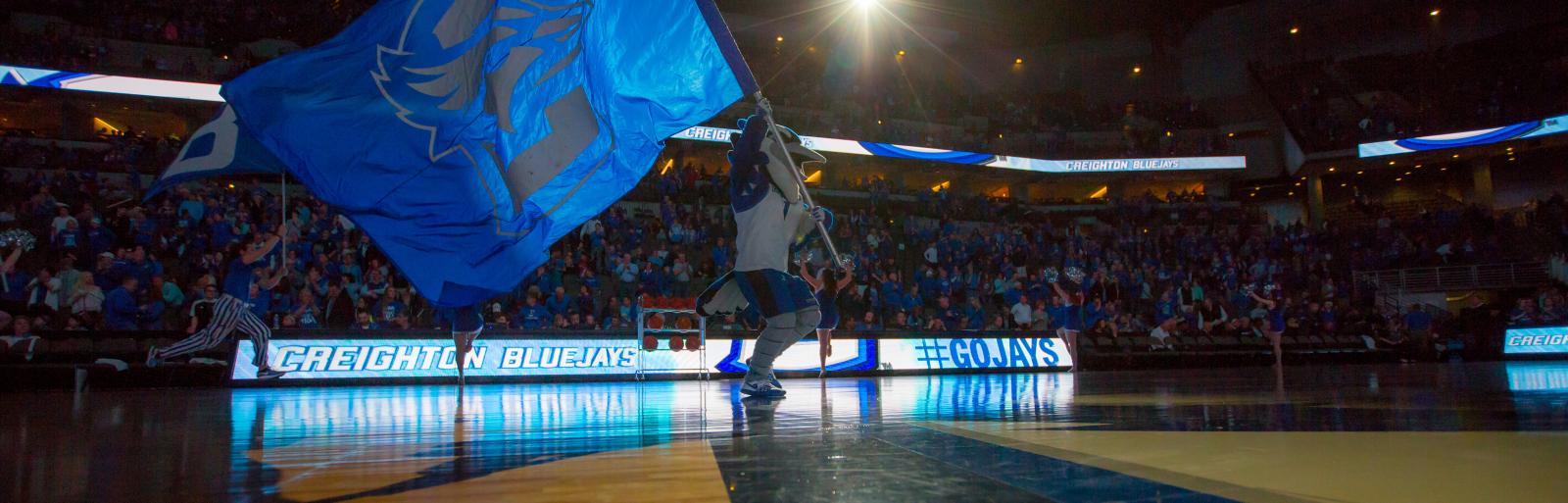 Creighton flag with Billy Bluejay