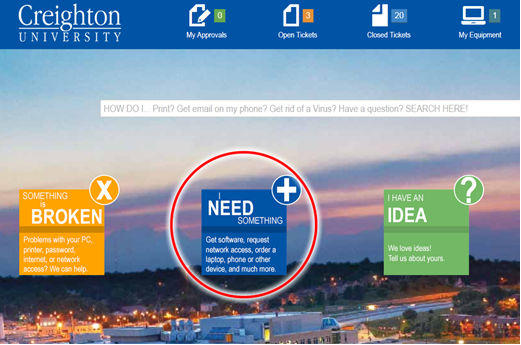 screenshot of help Creighton site